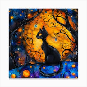 Black Cat In The Moonlight Canvas Print