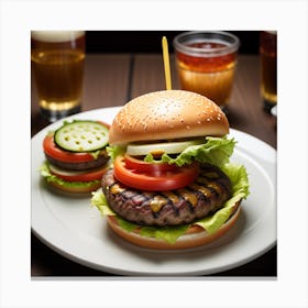 Hamburger And Beer 1 Canvas Print