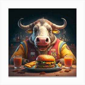Bull At A Restaurant Canvas Print