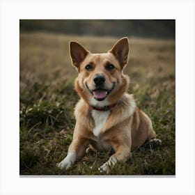 Dog Laying In The Grass Canvas Print