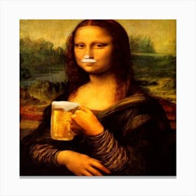 mona lisa drinking beer Canvas Print