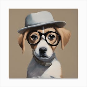 Dog With Glasses And Hat Canvas Print