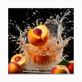 Peach Splashing Water On Black Background 1 Canvas Print