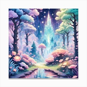 A Fantasy Forest With Twinkling Stars In Pastel Tone Square Composition 148 Canvas Print