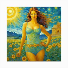 Girl In The Sunflower Fiel hjd Canvas Print