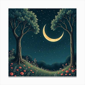 Moon And Forest Style William Morris2 Art Print (15) Canvas Print