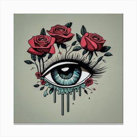 Tear Eye With Roses Canvas Print