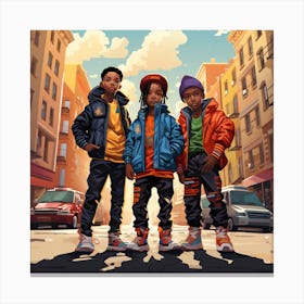 Three Boys In The City Canvas Print