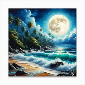 Moonlit Tropical Beach Canvas Print