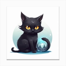 Black Cat With A Ball Canvas Print