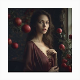 Portrait Of A Woman With Red Apples Canvas Print