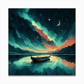 Boat In The Night Sky Canvas Print