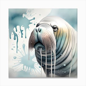 Walrus Watercolor Dripping 2 Canvas Print