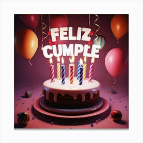 Feliz cumple and Feliz cumpleaños sign means Happy Birthday in Spanish language, Birthday party celebration gift with birthday cake candle colorful balloons best congratulation over light background wall artFeliz Cumple 22 Canvas Print