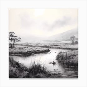 Misty Stream On The Moors Sketch Canvas Print