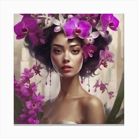 Woman With Orchids 5 Canvas Print