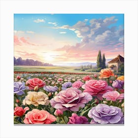 Roses In The Field Canvas Print