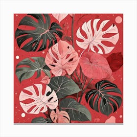 Pink And Red Plant Illustration Monstered Thai Cons tell 4 Canvas Print