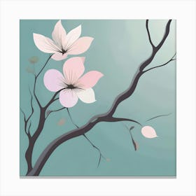 Elegant Flowering Branch, Turquoise, Grey & Pink Canvas Print