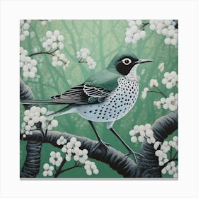 Ohara Koson Inspired Bird Painting Hermit Thrush 1 Square Canvas Print