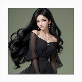 Asian Woman In Black Dress 1 Canvas Print