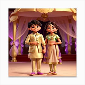 3d Animation Style A Radiant And Jubilant Indian Wedding Scene 0 (1) Canvas Print