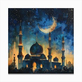 Muslim Mosque At Night Canvas Print
