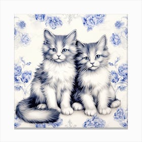 Kittens Cats Delft Tile Illustration 1 Canvas Print