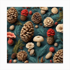 Aesthetic style, pine cones and mushrooms pattern 1 Canvas Print