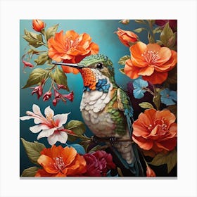 Hummingbird & Flower Art Print Canvas Print