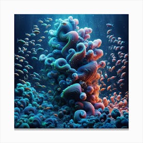 Coral Reef, Living Sculptures: Biomorphic Blooms in Prismatic Hues 1 Canvas Print