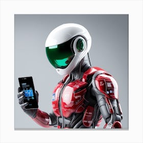 Robot With Smart Phone Canvas Print