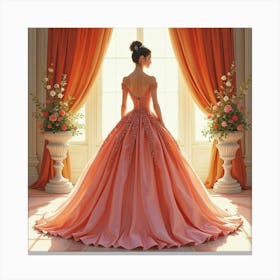 Opulent Gown In Watercolor, With A Lavish Royal Ballroom Setting 1 Canvas Print