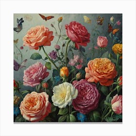 Roses And Butterflies Canvas Print