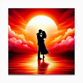 Couple Kissing At Sunset Lienzo