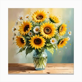 Sunflowers In Vase Canvas Print