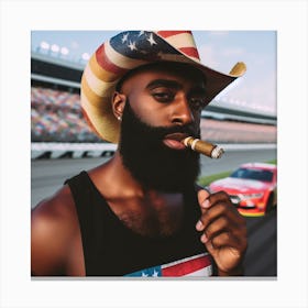 Man In Cowboy Hat Smoking Cigar Canvas Print