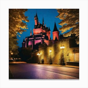 Pink lit castle and golden lit streets Canvas Print