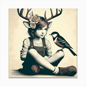 Girl And A Bird Canvas Print