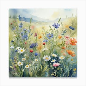 Watercolor Wildflowers In The Meadow Art Print (4) Toile