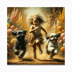 Masha with her dogs Nero & Peppa Canvas Print