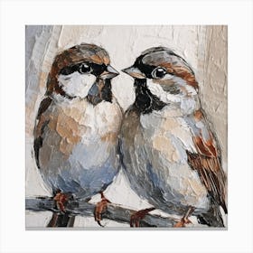 Firefly A Modern Illustration Of 2 Beautiful Sparrows Together In Neutral Colors Of Taupe, Gray, Tan (48) Canvas Print