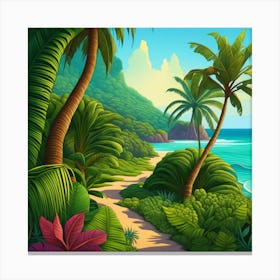 Tropical Landscape With Palm Trees 1 Canvas Print