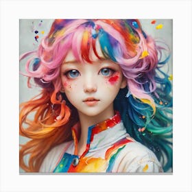 Anime Girl With Colorful Hair 1 Canvas Print