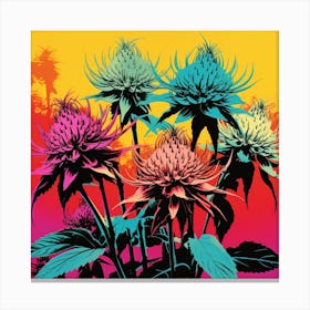 Andy Warhol Style Pop Art Flowers Bee Balm 3 Square Canvas Print