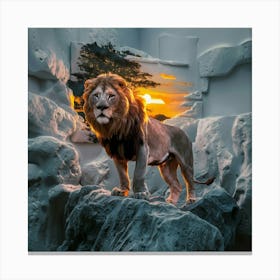 Lion In The Snow Canvas Print