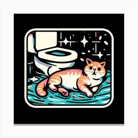 Cat In The Toilet 5 Canvas Print