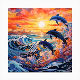 Dolphins At Sunset 1 Canvas Print