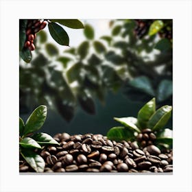 Coffee Beans On A Green Background Canvas Print