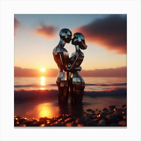 Couple Kissing At Sunset Canvas Print